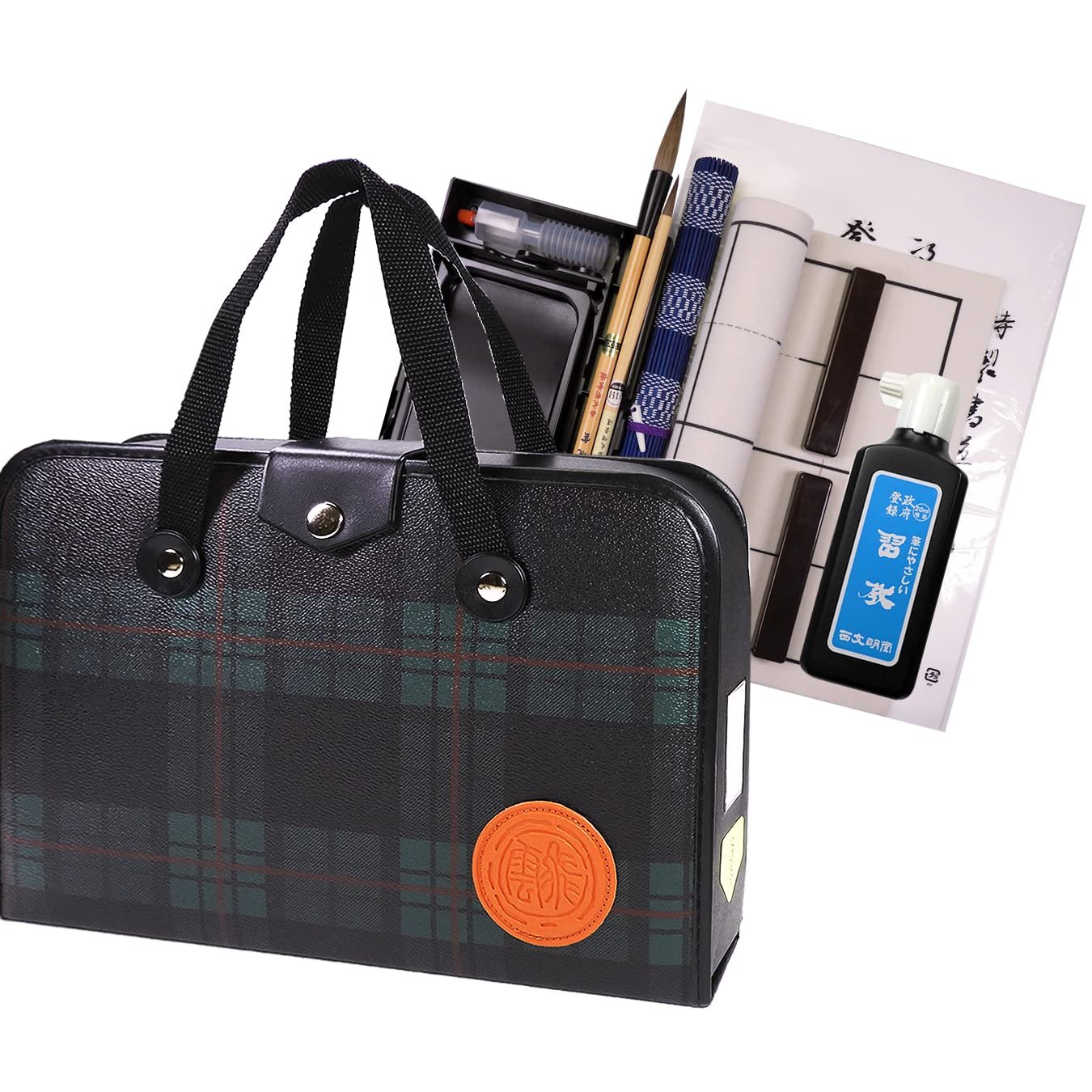 Amazon | 本石硯＆2本組文鎮 高級書道セット ハードケース（緑